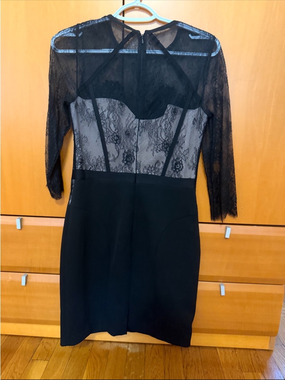 Black Lace Sheath Dress with Embroidered Bodice - Picture 2 of 3